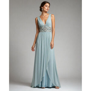 Mandalay Silk Gown 6 Blue Beaded Empire Waist Formal Dress NWT